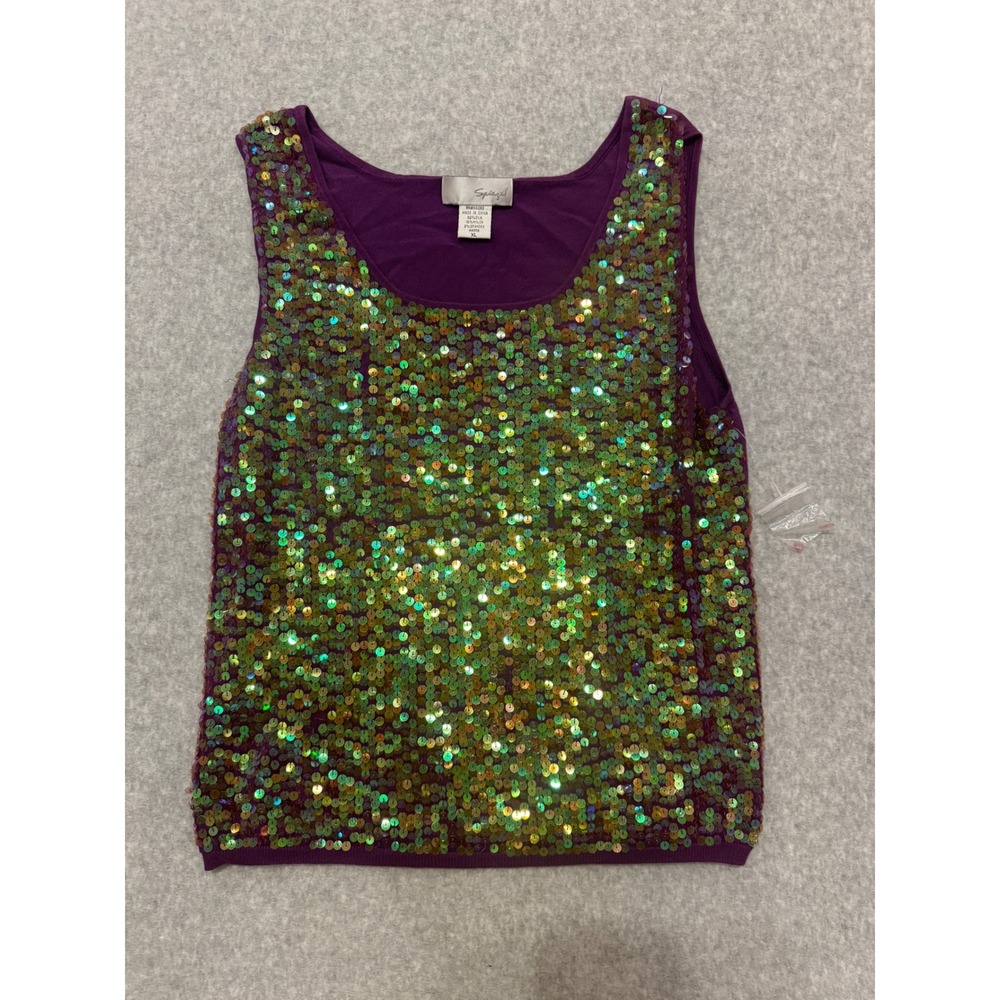 Spiegel Purple Silk Blend Sequin Tank Top XL Iridescent Green Gold Sleeveless